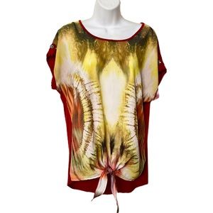 Mel and Mo Tie Dye Tie Front Roll Tab Short Sleeve Top Size Medium